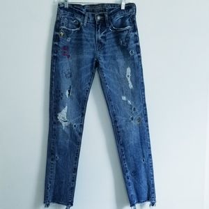 American Eagle Outfitters Embroidered Graffiti Distressed Jeans